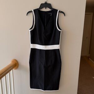 Classic Black Sheath Dress with White Trim